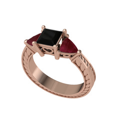 Siyah zirkon ve kök yakut 925 ayar rose altın kaplama gümüş yüzük