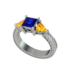 Prenses Tria Yüzük - Lab safir ve sitrin 925 ayar gümüş yüzük #17q48ry
