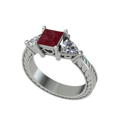 Prenses Tria Yüzük - Kök yakut ve swarovski 8 ayar beyaz altın yüzük #186aerj