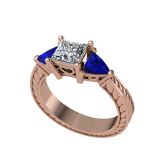 Prenses Tria Yüzük - Swarovski ve lab safir 14 ayar rose altın yüzük #18gjwyr