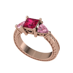 Prenses Tria Yüzük - Rodolit garnet ve pembe kuvars 14 ayar rose altın yüzük #18thtke