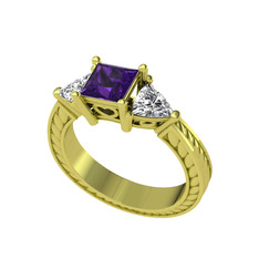 Prenses Tria Yüzük - Ametist ve beyaz zirkon 925 ayar altın kaplama gümüş yüzük #19e5ql