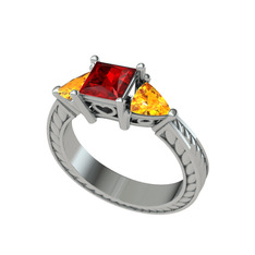 Prenses Tria Yüzük - Garnet ve sitrin 18 ayar beyaz altın yüzük #19hwan6