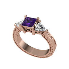 Prenses Tria Yüzük - Ametist ve beyaz zirkon 8 ayar rose altın yüzük #19qxu2k
