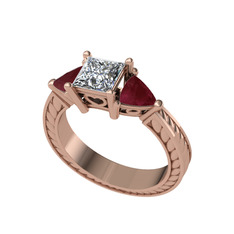Prenses Tria Yüzük - Swarovski ve kök yakut 925 ayar rose altın kaplama gümüş yüzük #1au9br7