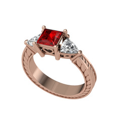 Prenses Tria Yüzük - Garnet ve beyaz zirkon 925 ayar rose altın kaplama gümüş yüzük #1b5a8qq