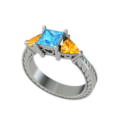 Prenses Tria Yüzük - Akuamarin ve sitrin 925 ayar gümüş yüzük #1b620ez
