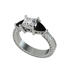 Prenses Tria Yüzük - Beyaz zirkon ve siyah zirkon 18 ayar beyaz altın yüzük #1c1zzb2