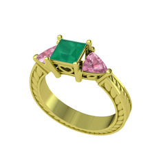 Prenses Tria Yüzük - Kök zümrüt ve pembe kuvars 18 ayar altın yüzük #1cfjwes