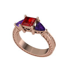 Prenses Tria Yüzük - Garnet ve ametist 14 ayar rose altın yüzük #1cysjx7