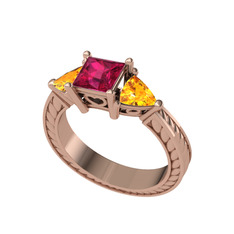 Rodolit garnet ve sitrin 14 ayar rose altın yüzük