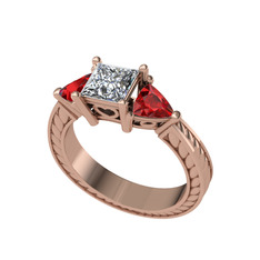 Prenses Tria Yüzük - Swarovski ve garnet 14 ayar rose altın yüzük #1d6jh7e