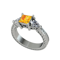 Prenses Tria Yüzük - Sitrin ve swarovski 8 ayar beyaz altın yüzük #1d9c7oh