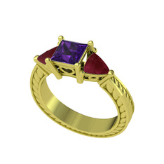 Prenses Tria Yüzük - Ametist ve kök yakut 14 ayar altın yüzük #1de9se4