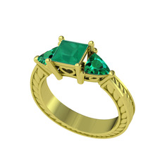 Prenses Tria Yüzük - Kök zümrüt ve yeşil kuvars 18 ayar altın yüzük #1e5jvl9