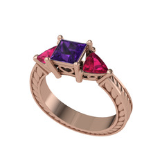 Ametist ve rodolit garnet 18 ayar rose altın yüzük