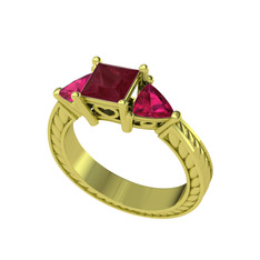 Prenses Tria Yüzük - Kök yakut ve rodolit garnet 8 ayar altın yüzük #1gd5vlg