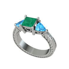 Prenses Tria Yüzük - Kök zümrüt ve akuamarin 8 ayar beyaz altın yüzük #1h1g4jj