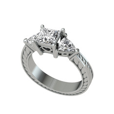 Prenses Tria Yüzük - Beyaz zirkon 14 ayar beyaz altın yüzük #1hz3cnl