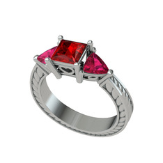 Prenses Tria Yüzük - Garnet ve rodolit garnet 8 ayar beyaz altın yüzük #1iauqn3