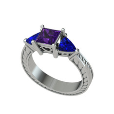 Ametist ve lab safir 8 ayar beyaz altın yüzük