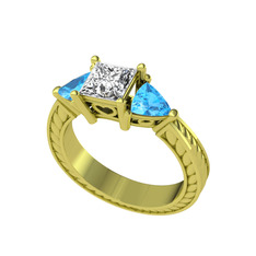 Beyaz zirkon ve akuamarin 18 ayar altın yüzük