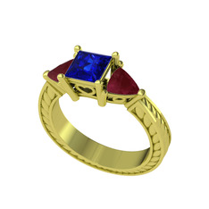 Prenses Tria Yüzük - Lab safir ve kök yakut 925 ayar altın kaplama gümüş yüzük #1jlx6a2