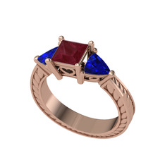Kök yakut ve lab safir 14 ayar rose altın yüzük