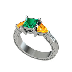 Prenses Tria Yüzük - Yeşil kuvars ve sitrin 925 ayar gümüş yüzük #1kbf3cv