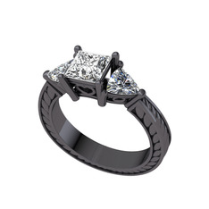 Beyaz zirkon ve swarovski 925 ayar siyah rodyum kaplama gümüş yüzük