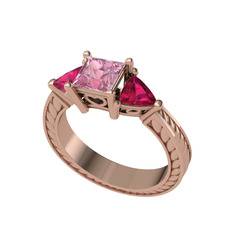 Pembe kuvars ve rodolit garnet 8 ayar rose altın yüzük