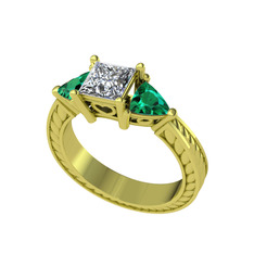Prenses Tria Yüzük - Swarovski ve yeşil kuvars 14 ayar altın yüzük #1lki6lo