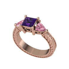 Prenses Tria Yüzük - Ametist ve pembe kuvars 925 ayar rose altın kaplama gümüş yüzük #1loldii