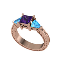 Prenses Tria Yüzük - Ametist ve akuamarin 14 ayar rose altın yüzük #1lvpcc3