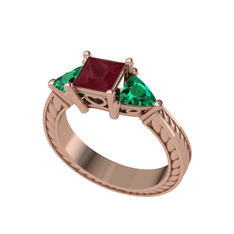 Prenses Tria Yüzük - Kök yakut ve yeşil kuvars 8 ayar rose altın yüzük #1lw7yj4