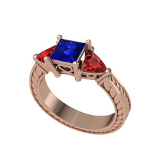 Prenses Tria Yüzük - Lab safir ve garnet 8 ayar rose altın yüzük #1m9fmkz