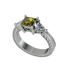 Prenses Tria Yüzük - Peridot ve swarovski 8 ayar beyaz altın yüzük #1mf862t