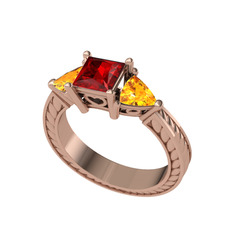 Garnet ve sitrin 8 ayar rose altın yüzük