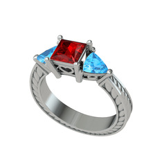 Prenses Tria Yüzük - Garnet ve akuamarin 8 ayar beyaz altın yüzük #1mv5hd2