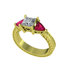 Prenses Tria Yüzük - Swarovski ve rodolit garnet 8 ayar altın yüzük #1mxqm72