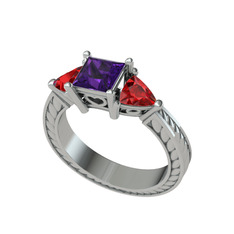 Ametist ve garnet 8 ayar beyaz altın yüzük