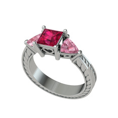 Prenses Tria Yüzük - Rodolit garnet ve pembe kuvars 14 ayar beyaz altın yüzük #1nj67w8
