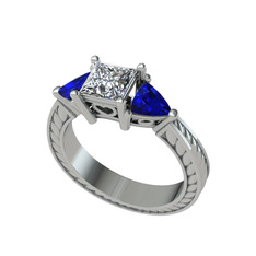 Prenses Tria Yüzük - Swarovski ve lab safir 14 ayar beyaz altın yüzük #1npw379