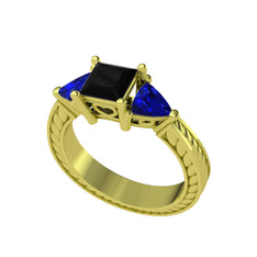 Prenses Tria Yüzük - Siyah zirkon ve lab safir 8 ayar altın yüzük #1o0ti0e