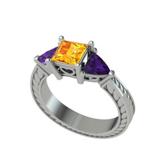 Prenses Tria Yüzük - Sitrin ve ametist 925 ayar gümüş yüzük #1o47u3p