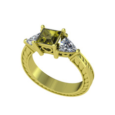 Prenses Tria Yüzük - Peridot ve swarovski 925 ayar altın kaplama gümüş yüzük #1otrdv2