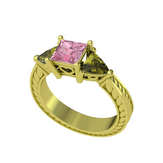 Prenses Tria Yüzük - Pembe kuvars ve peridot 18 ayar altın yüzük #1owtmob