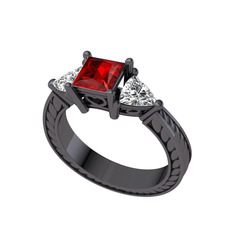 Prenses Tria Yüzük - Garnet ve beyaz zirkon 925 ayar siyah rodyum kaplama gümüş yüzük #1puqdzo