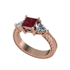 Prenses Tria Yüzük - Kök yakut ve swarovski 18 ayar rose altın yüzük #1q0w3ww
