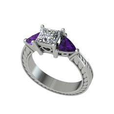 Prenses Tria Yüzük - Swarovski ve ametist 8 ayar beyaz altın yüzük #1qa1xnw